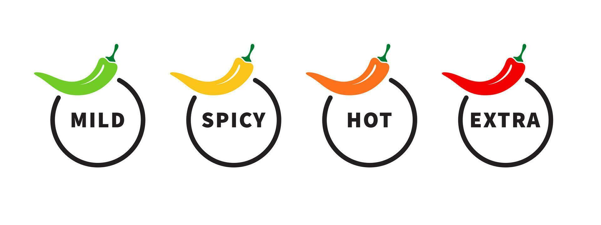 Spice level. Product spicy degree symbols. Spicy badges types. Vector