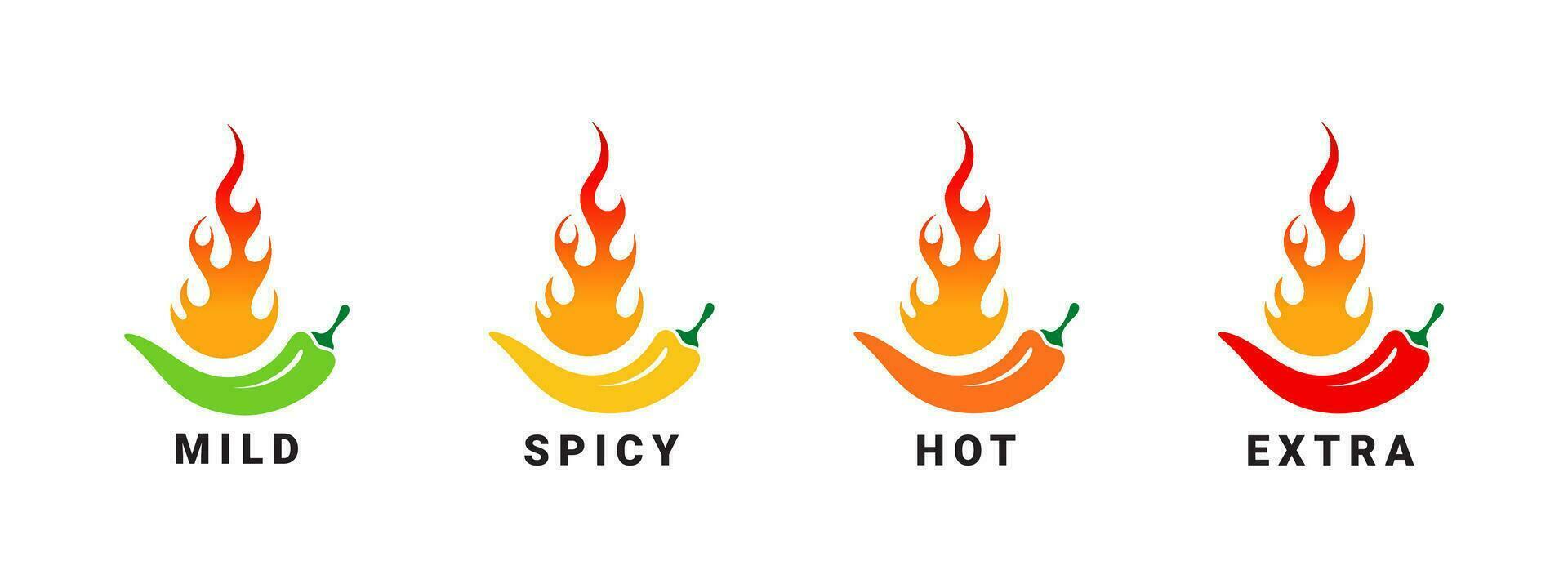 Spicy level badges. Hot natural chili pepper symbols. Spicy and hot. Vector scalable graphics