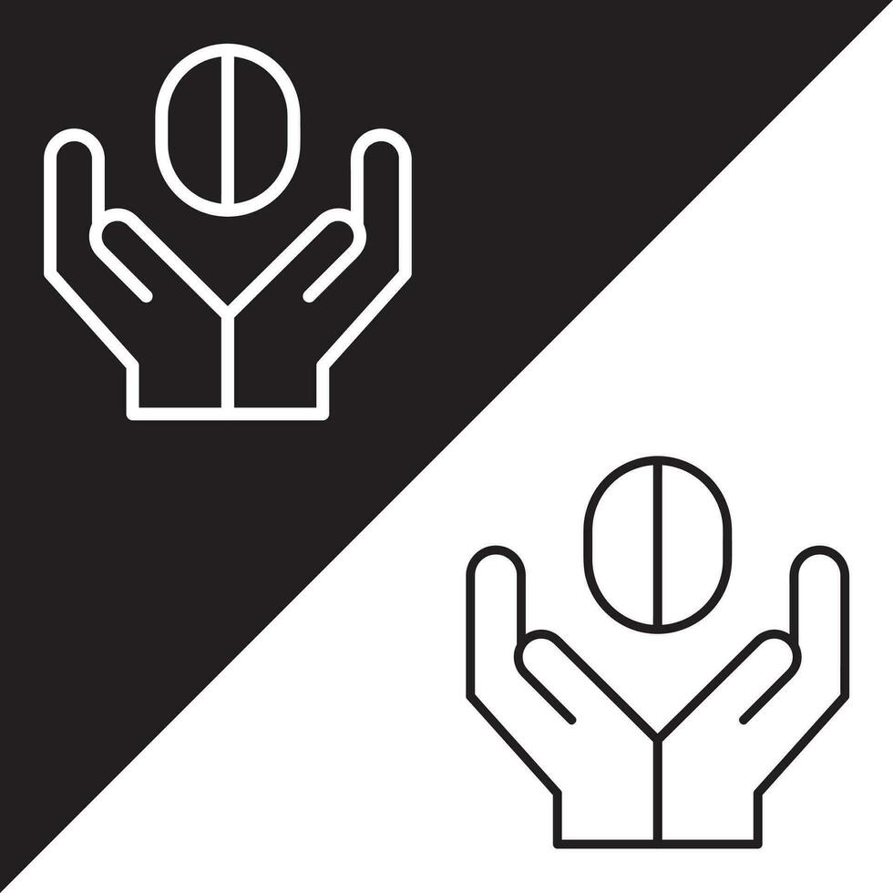 Hand holding Brain icon. Hand holding Brain vector icon from the Artificial Intelligence collection. Outline style Brain icon.