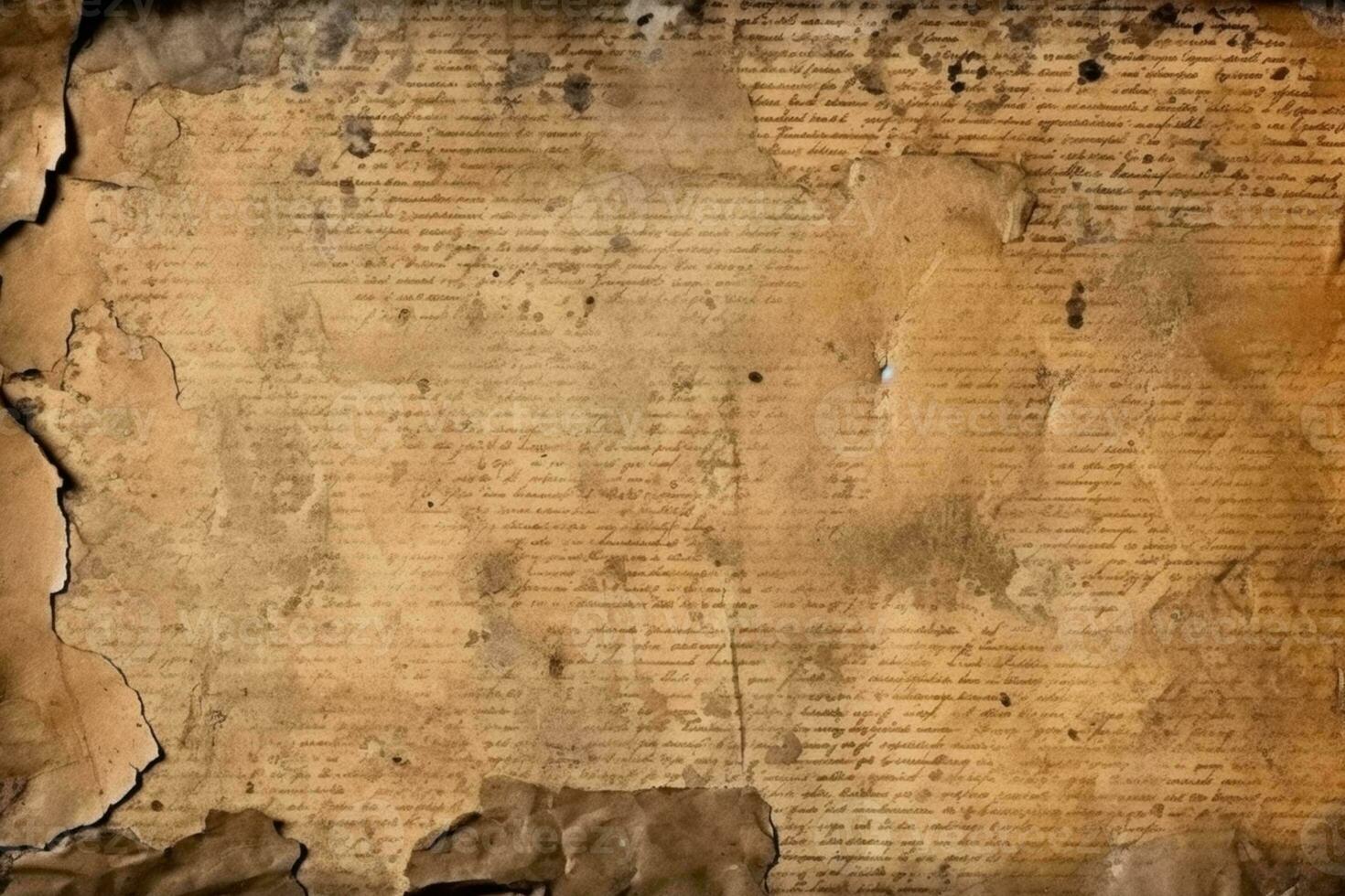 Vintage document texture showcasing aged, shadowed edges. AI Generated photo