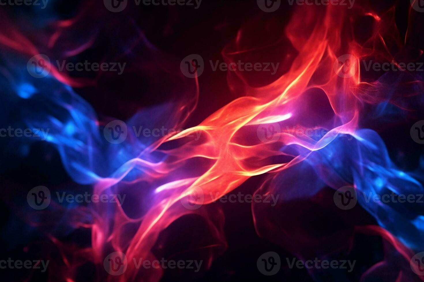 Intertwining red and blue flames mesmerize on a dark background. AI Generated photo
