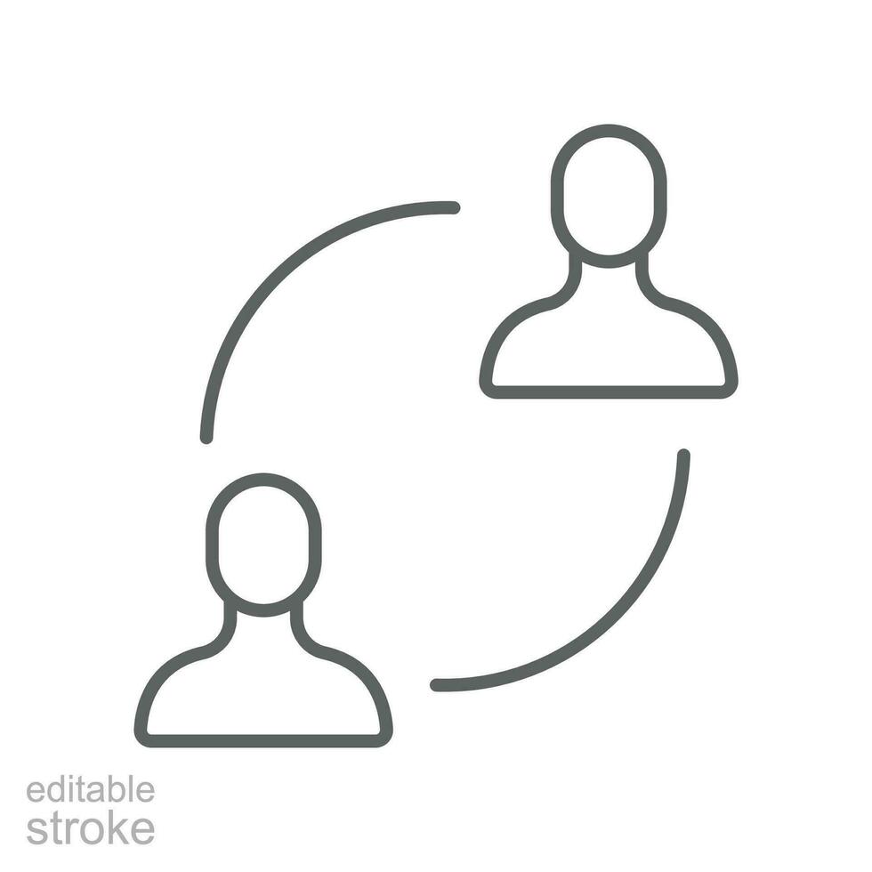 User exchange line icon, two people or person, in connect arrow, communication circle trade. Personnel change Staff updating logo Editable stroke vector illustration design on white background. EPS 10