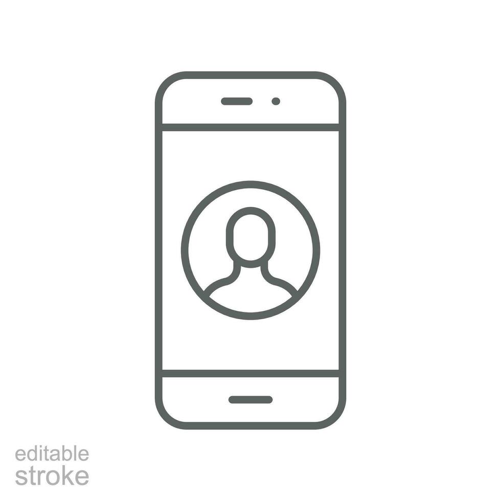 Mobile account line icon, create new my profile for profile network. user page in social network template. avatar personal contact Editable stroke vector illustration design on white background EPS 10