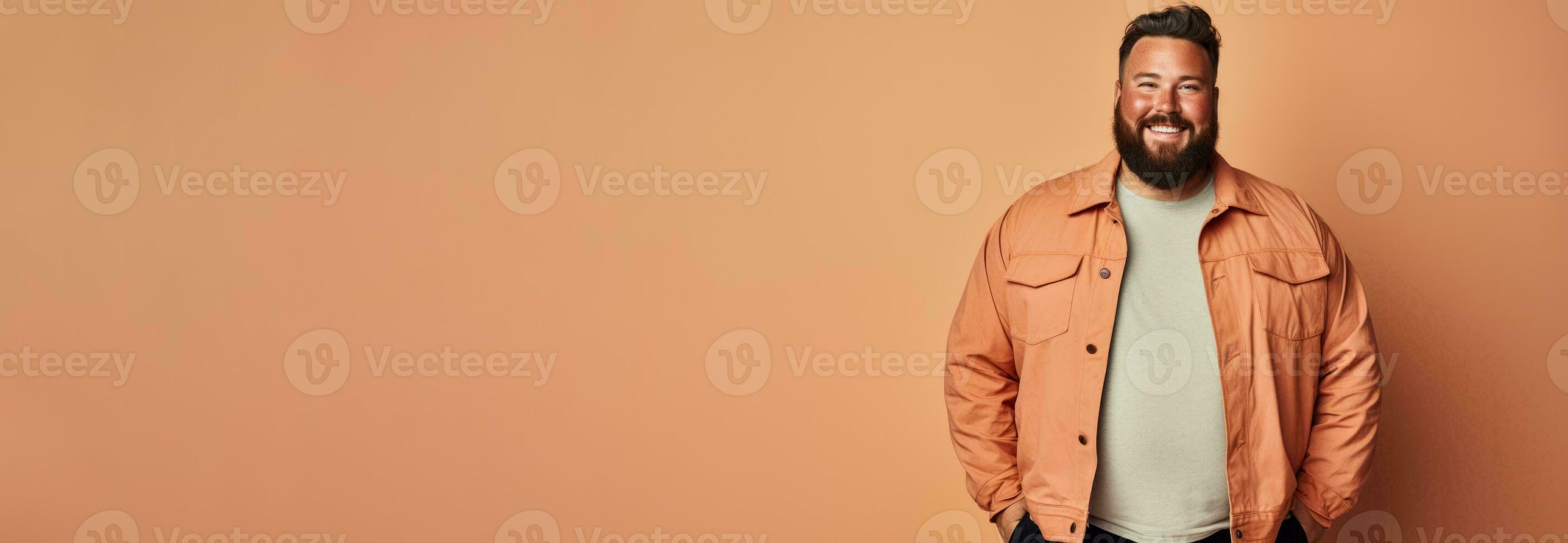 Plus size model isolated on pastel background photo