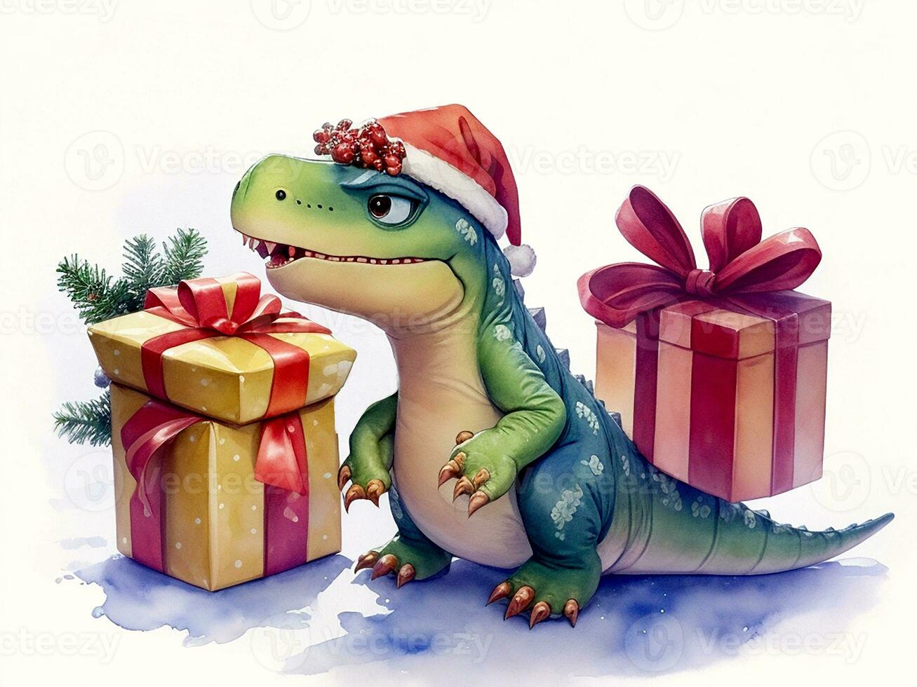 Cute Dinosaur Christmas Generative AI photo