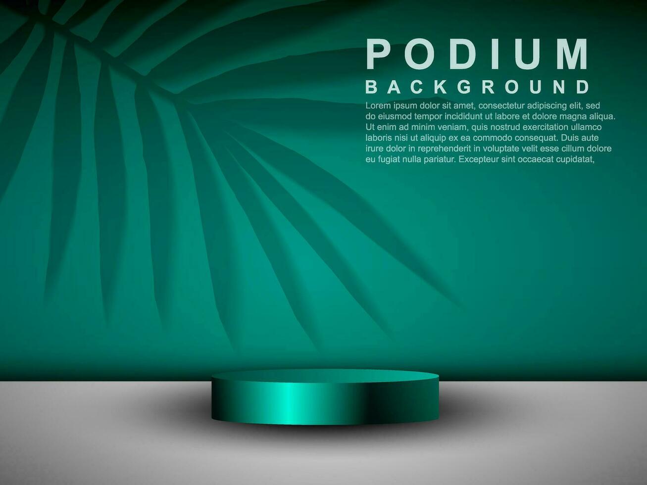 Cylindrical pedestal podium. Background with shadow of coconut leaves. Abstract vector rendering 3d shape product display presentation.