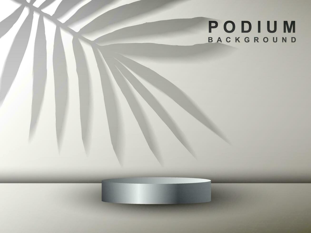 Modern cylindrical pedestal podium. Background with shadow of coconut leaves. Abstract vector rendering 3d shape product display presentation.