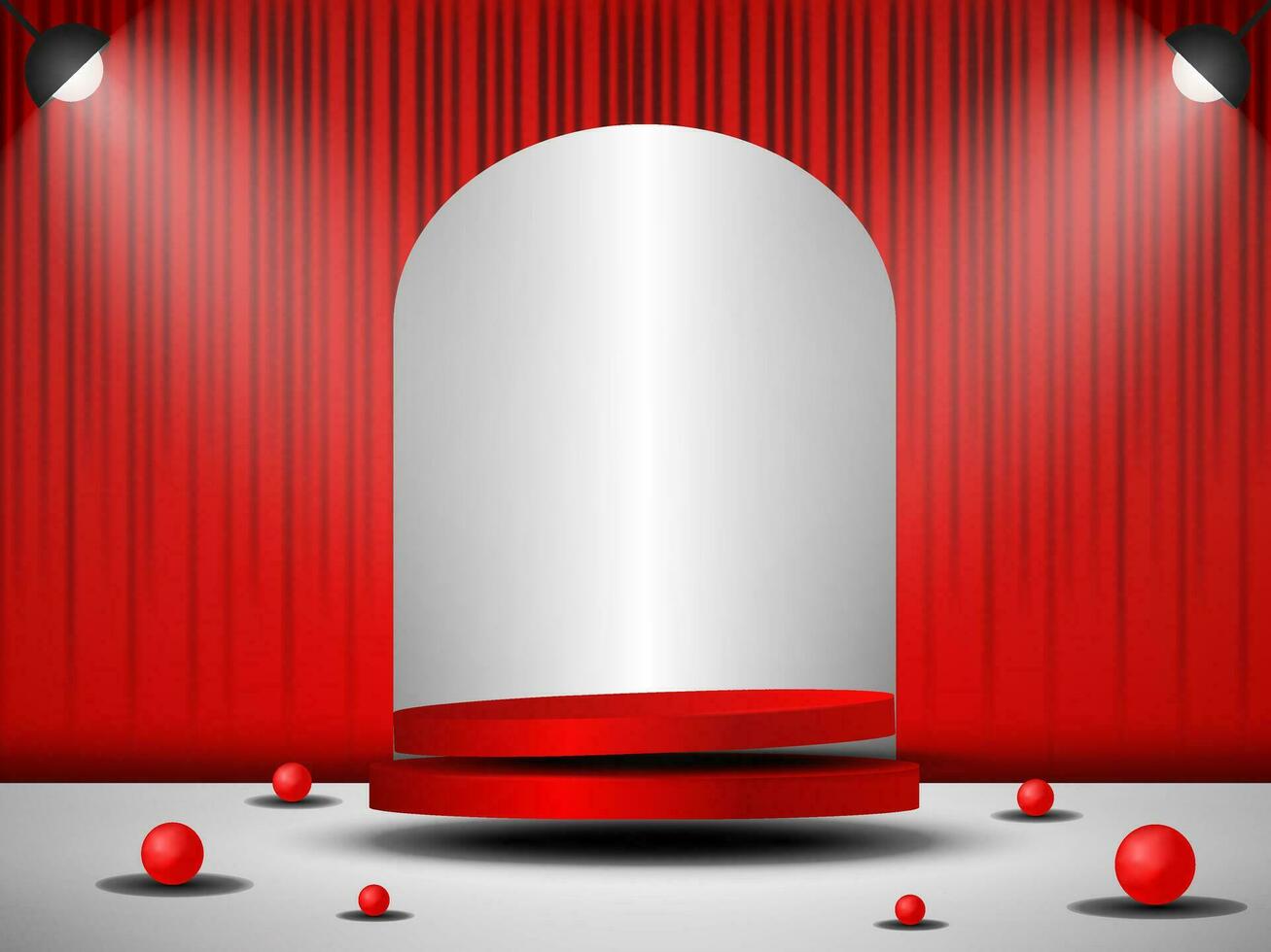 Cylindrical podium scene background. Product presentation, mock up, cosmetic product exhibition, podium, stage or platform. Vector illustration