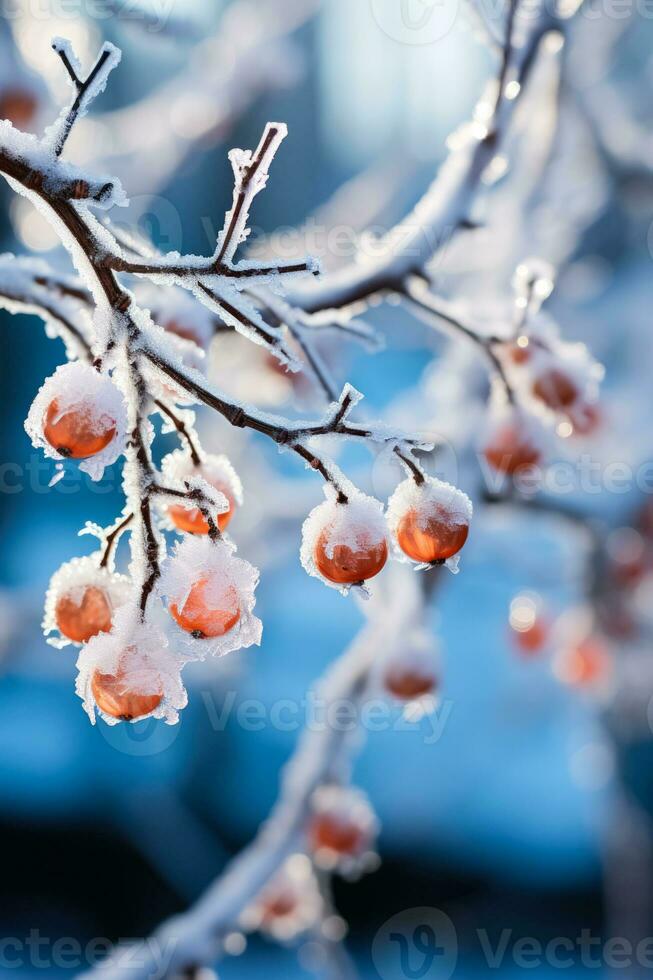 Broken tree branches from ice storm background with empty space for text photo