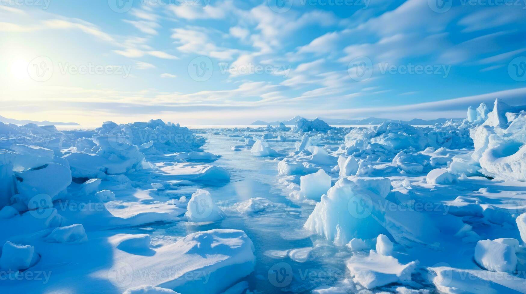 Ice formations in Arctic landscapes background with empty space for text photo