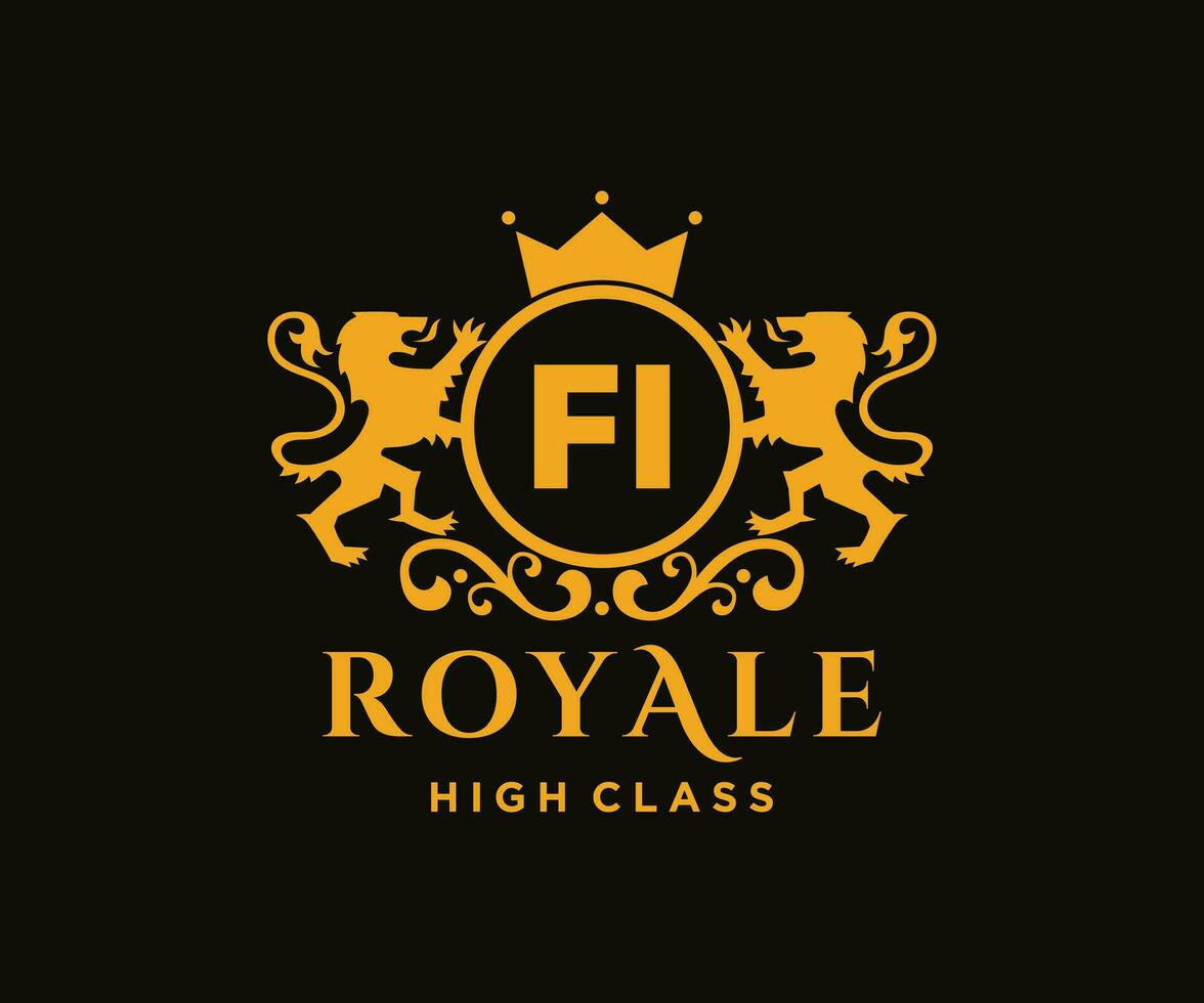 Golden Letter FI template logo Luxury gold letter with crown. Monogram alphabet . Beautiful royal initials letter. vector