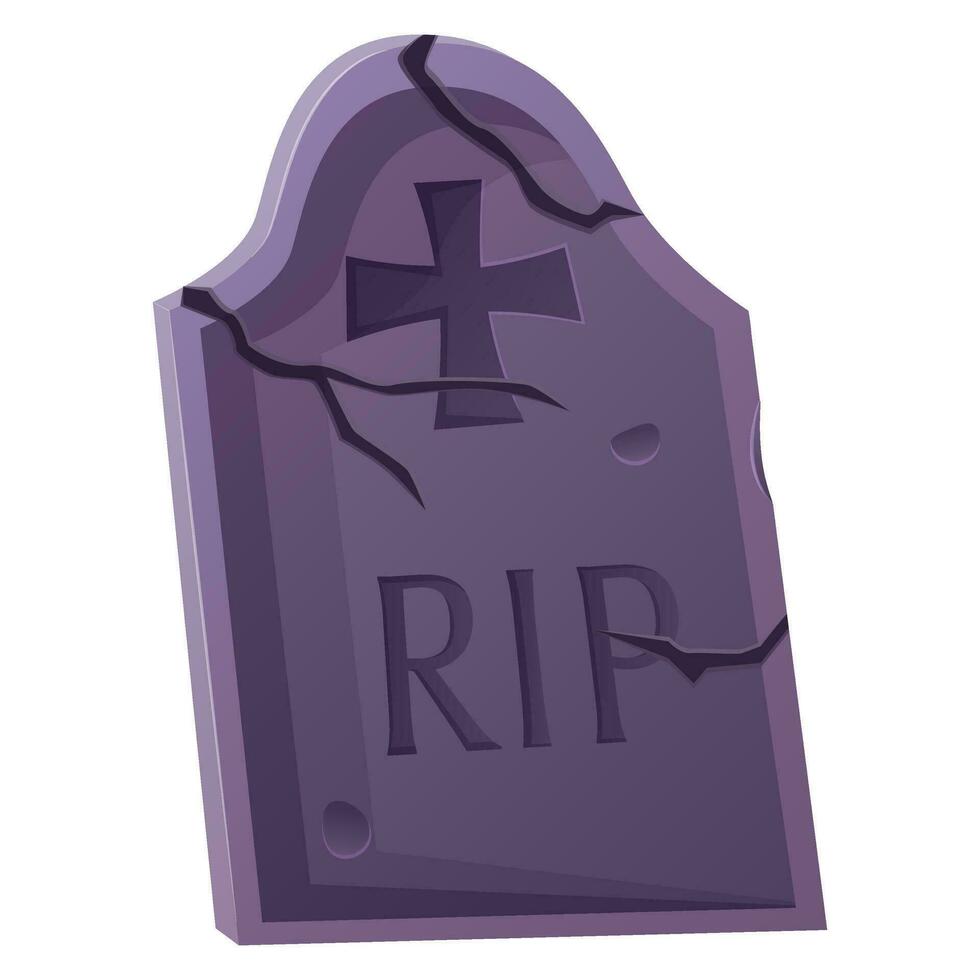 Lopsided old gravestone with cracks vector