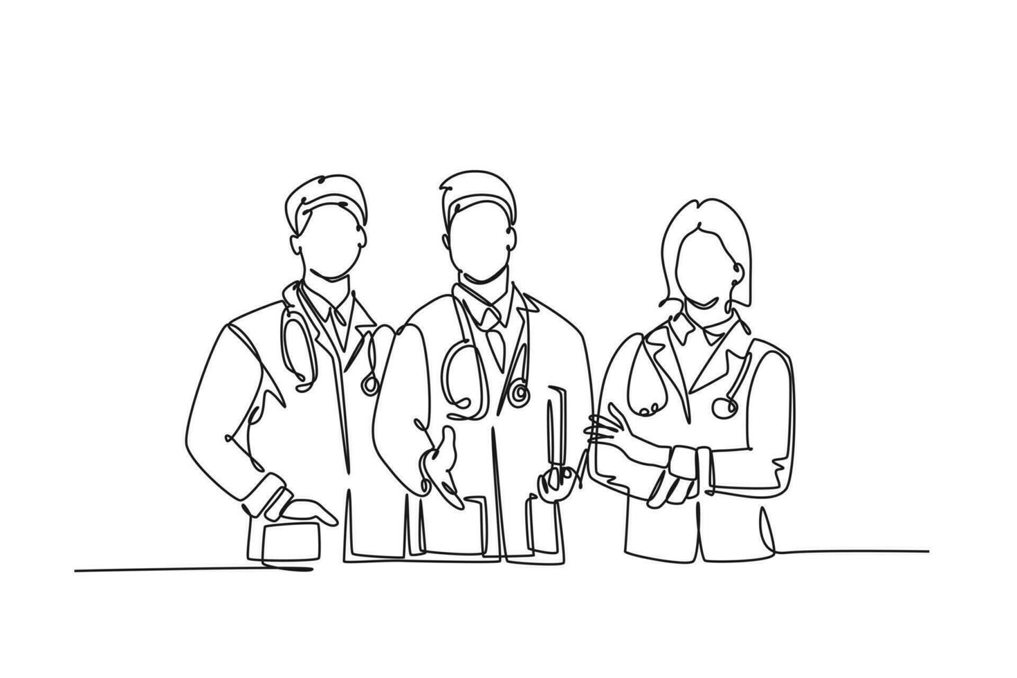 Single continuous line drawing team of doctor welcoming the patient with handshake gesture. Greeting in hospital and healthcare center concept. Dynamic one line draw graphic design vector illustration