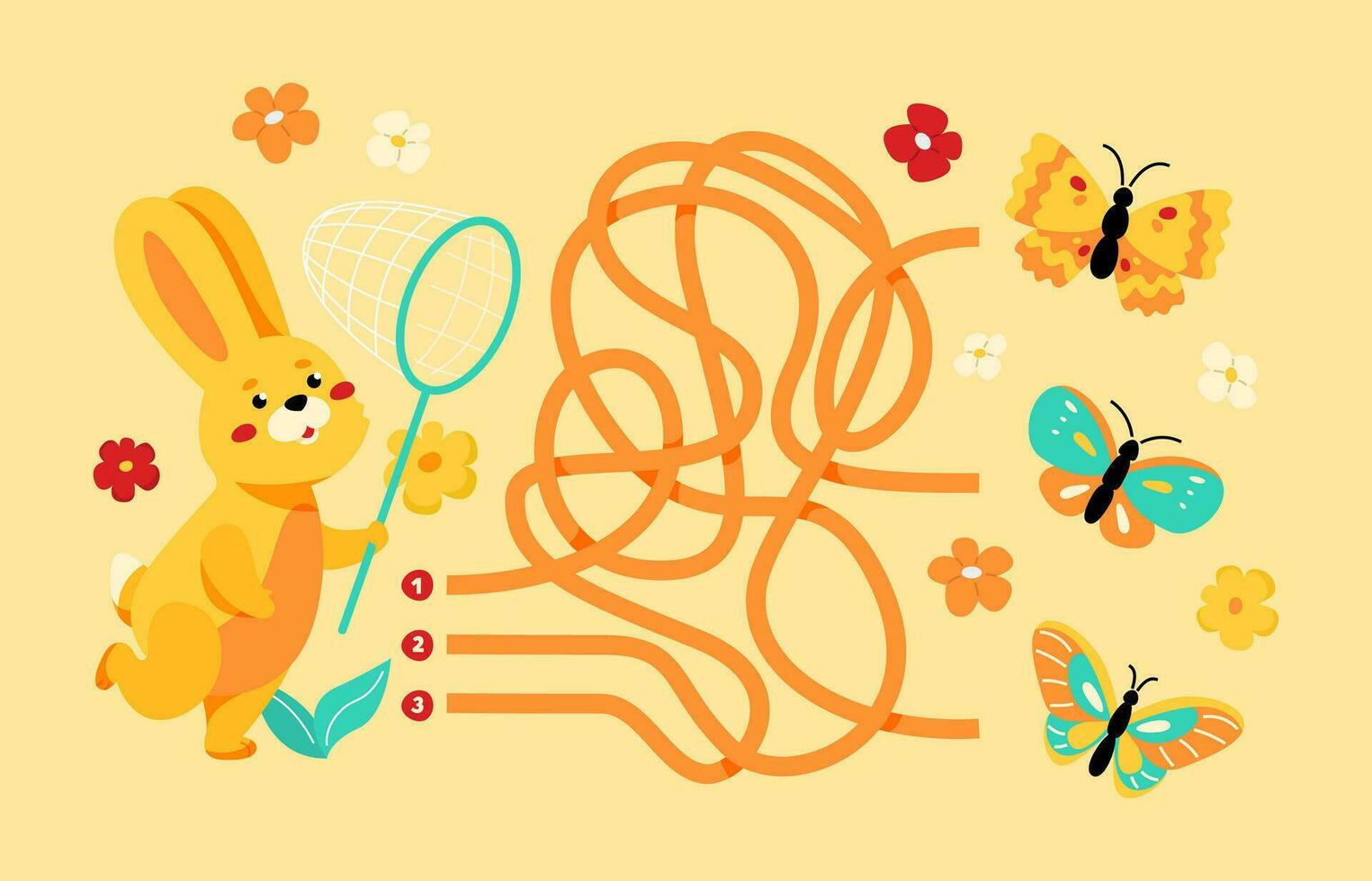 Children maze game, help the bunny catch a butterfly. vector