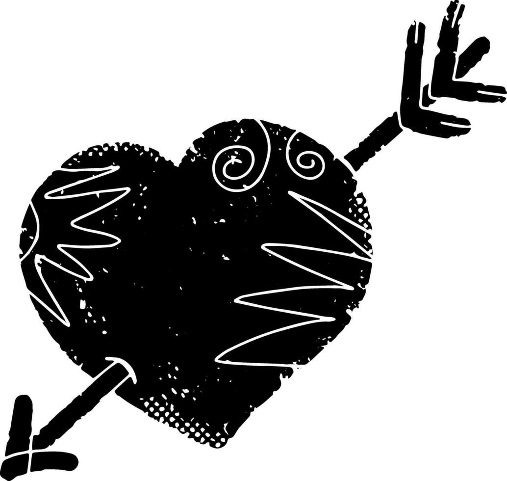 a black and white drawing of a heart with an arrow vector