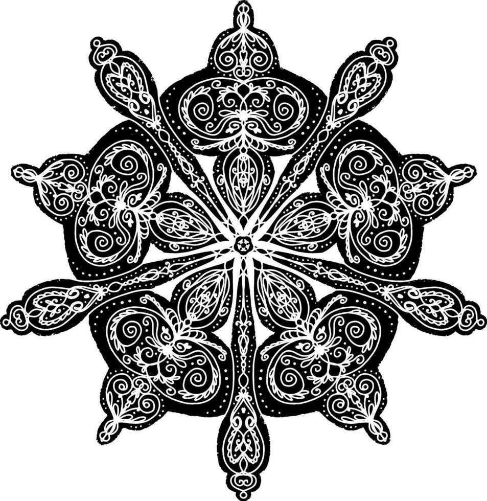 a black and white snowflake design with ornate patterns vector