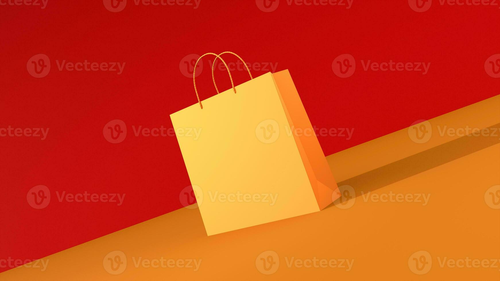 3D rendering shopping bag on red background photo