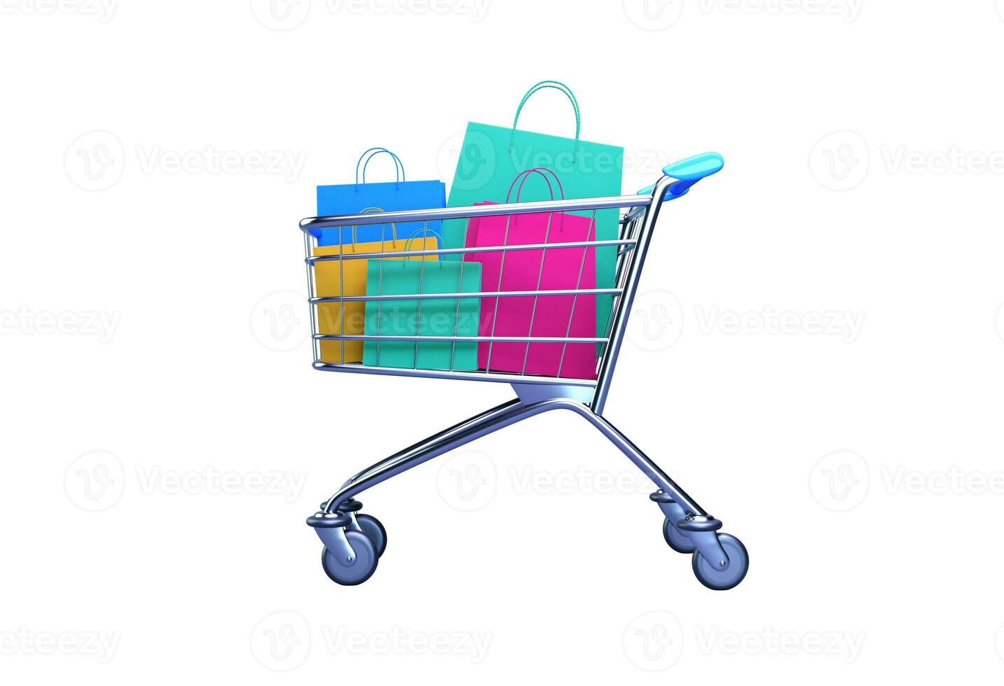 3D rendering Shopping cart and bag isolate white background photo