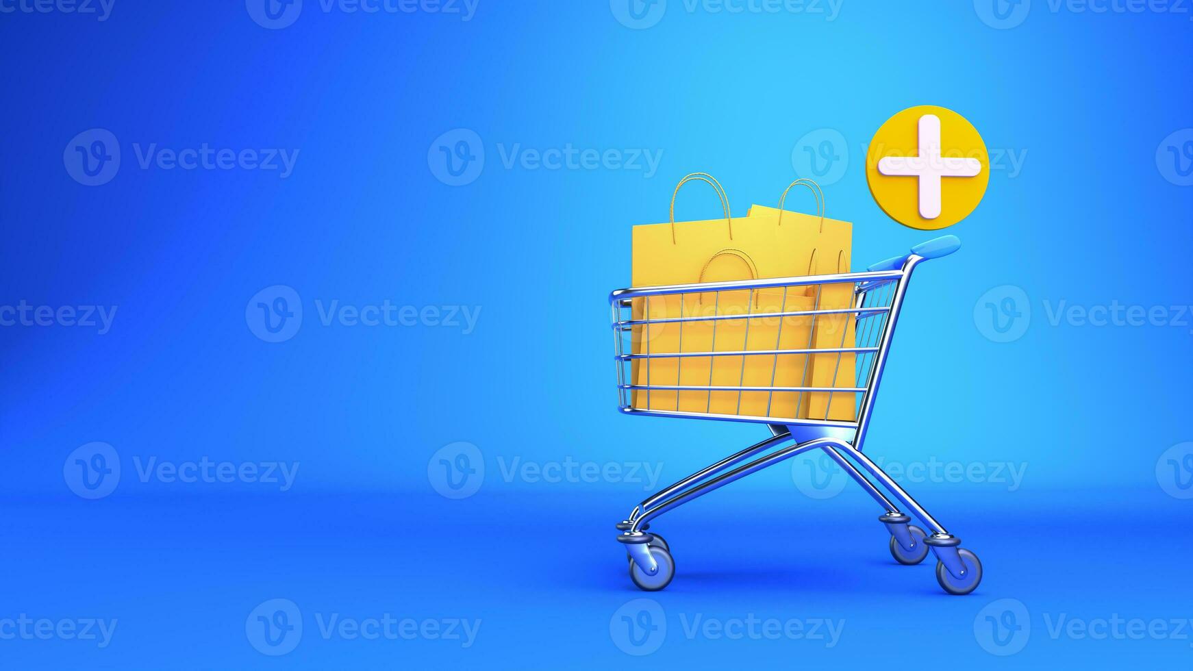 3D rendering. yellow shopping bag is in the cart photo