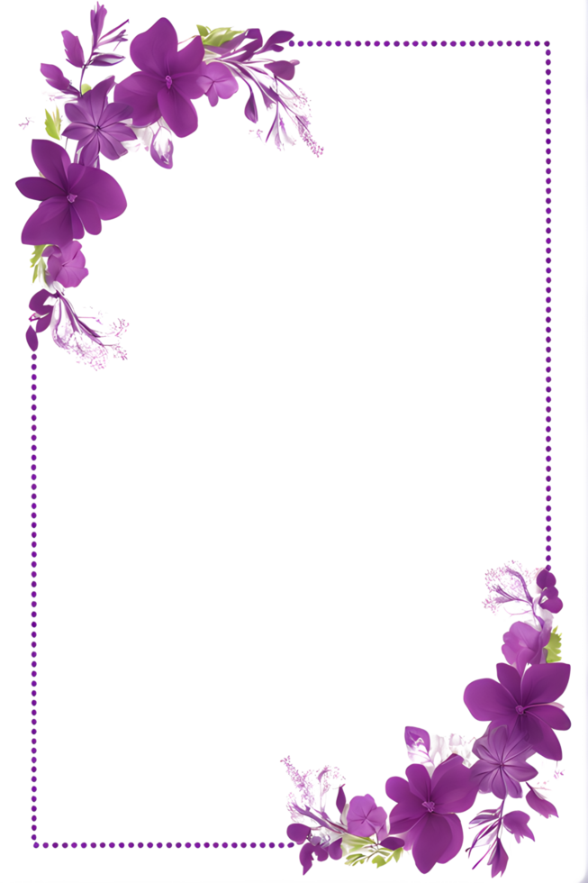 Purple Flower Border Frame PNG Transparent Background Ai Generative