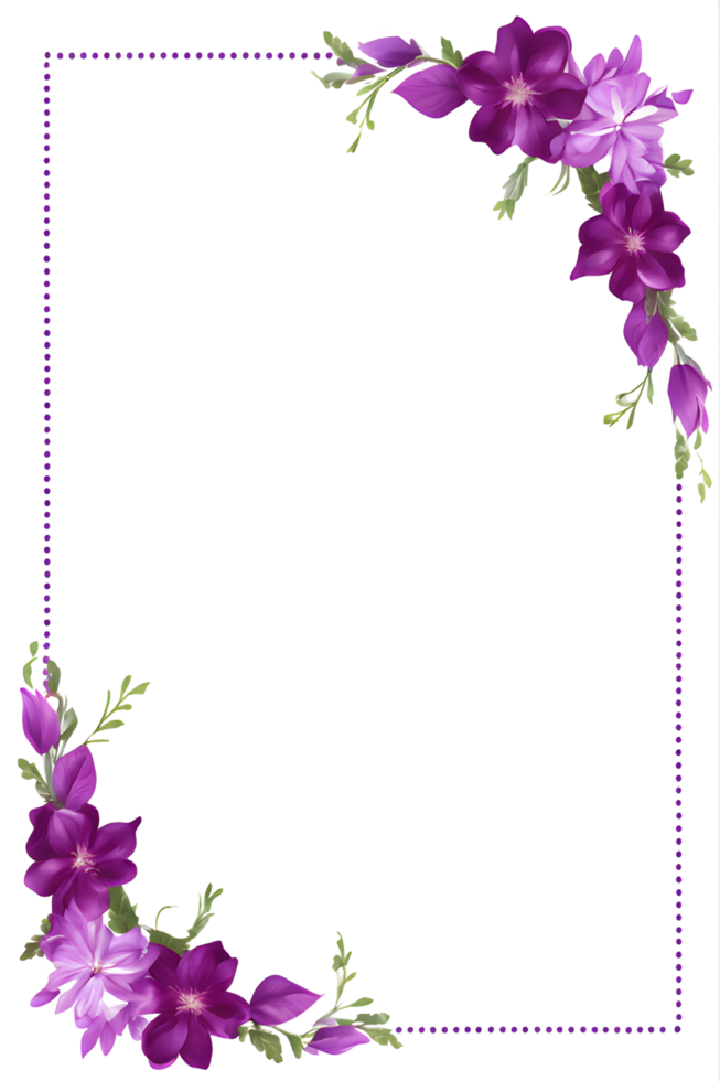 Purple Flower Border Frame PNG Transparent Background Ai Generative