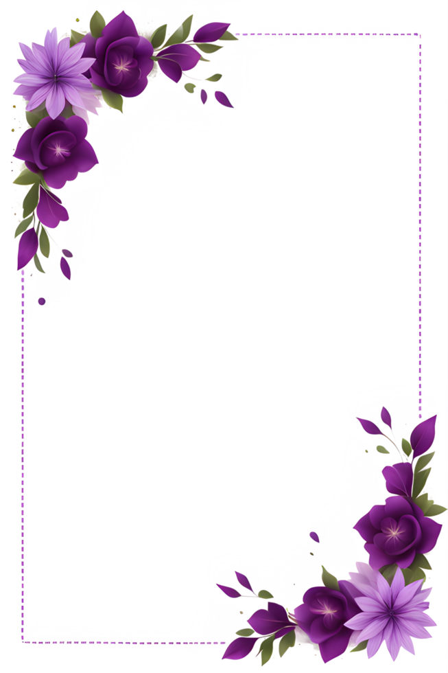 Purple Flower Border Frame PNG Transparent Background Ai Generative