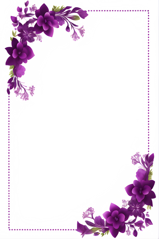 Purple Flower Border Frame PNG Transparent Background Ai Generative
