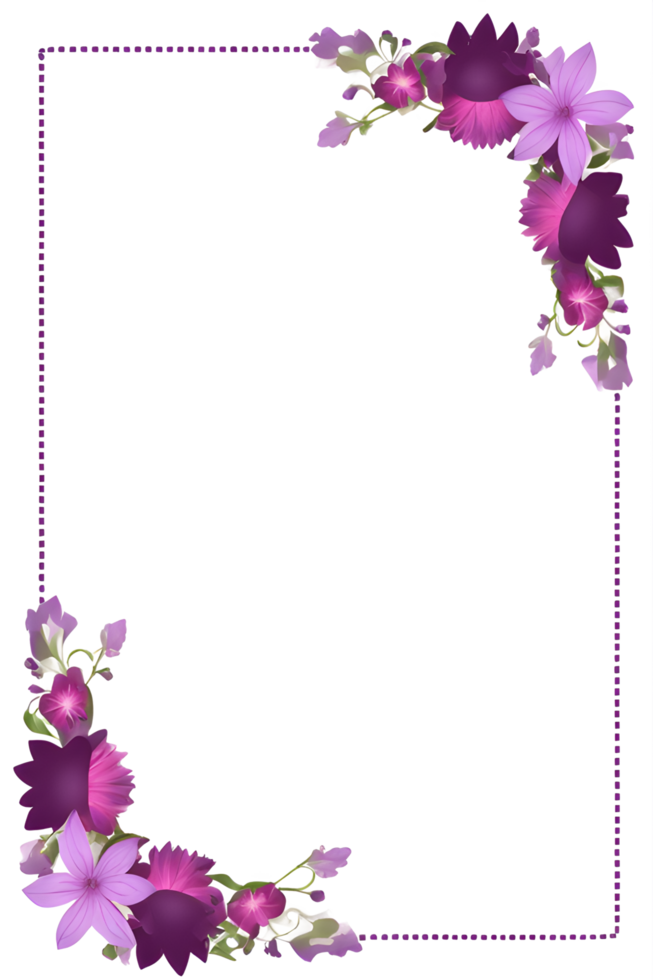 púrpura flor frontera marco png transparente antecedentes ai generativo