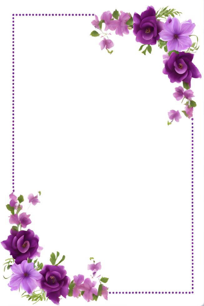 Purple Flower Border Frame PNG Transparent Background Ai Generative
