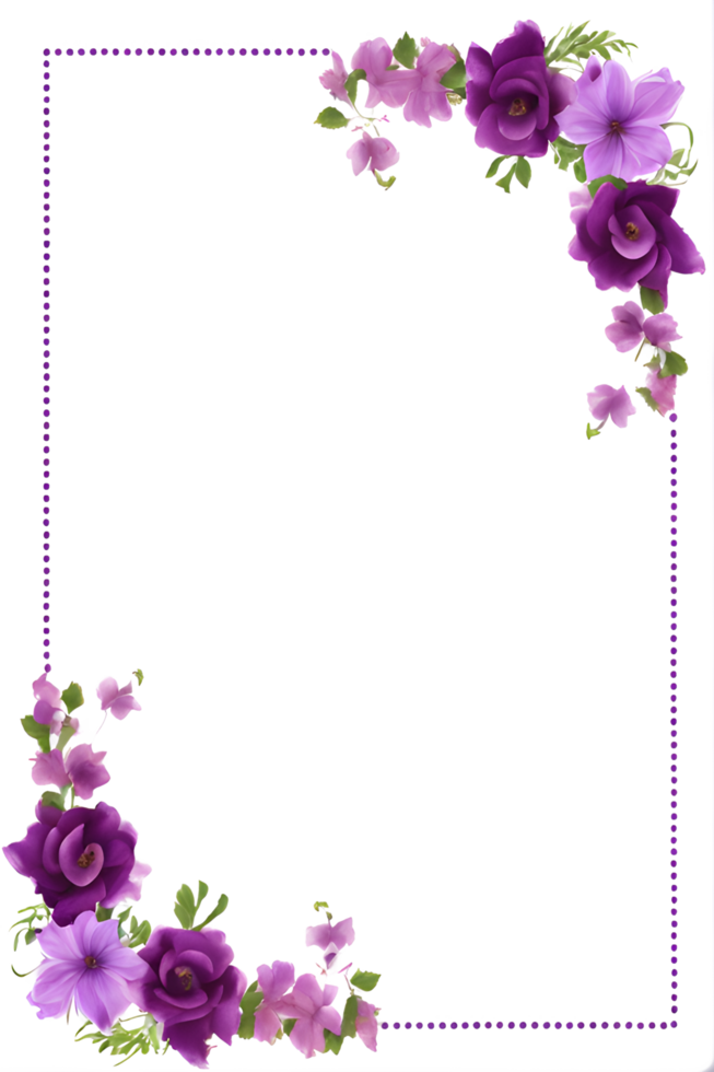 Purple Flower Border Frame PNG Transparent Background Ai Generative