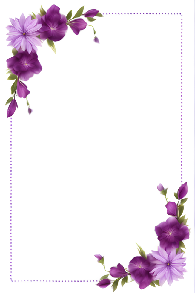 Purple Flower Border Frame PNG Transparent Background Ai Generative
