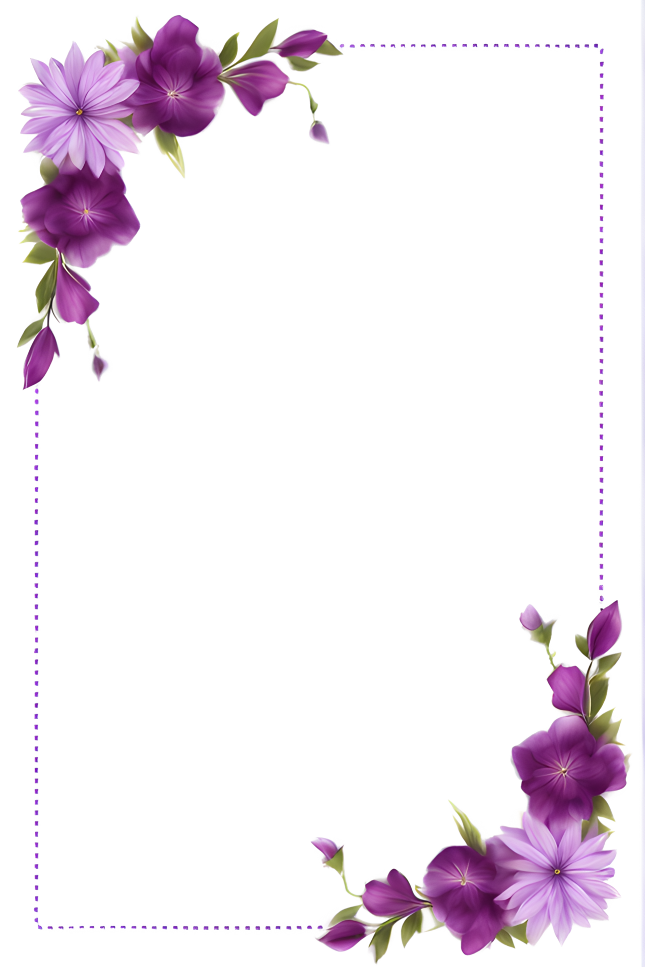 Purple Flower Border Frame PNG Transparent Background Ai Generative