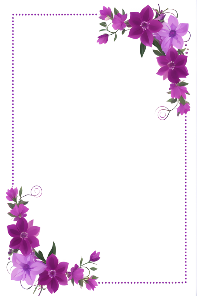 Purple Flower Border Frame PNG Transparent Background Ai Generative