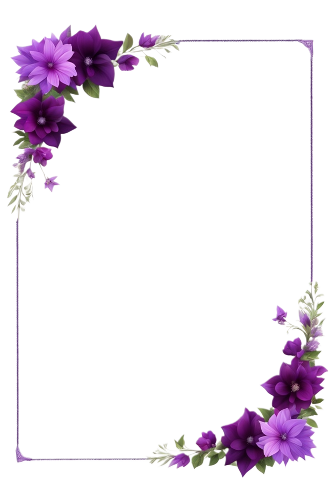 Purple Flower Border Frame PNG Transparent Background Ai Generative