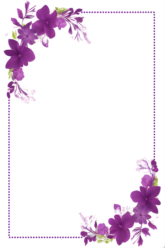 Purple Flower Border Frame PNG Transparent Background Ai Generative