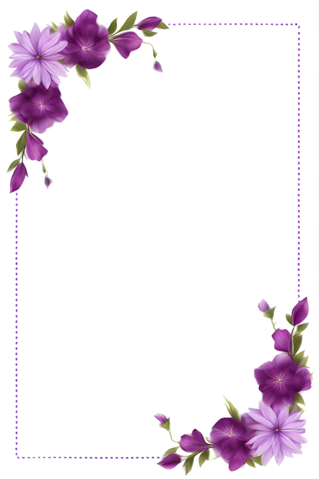Purple Flower Border Frame PNG Transparent Background Ai Generative