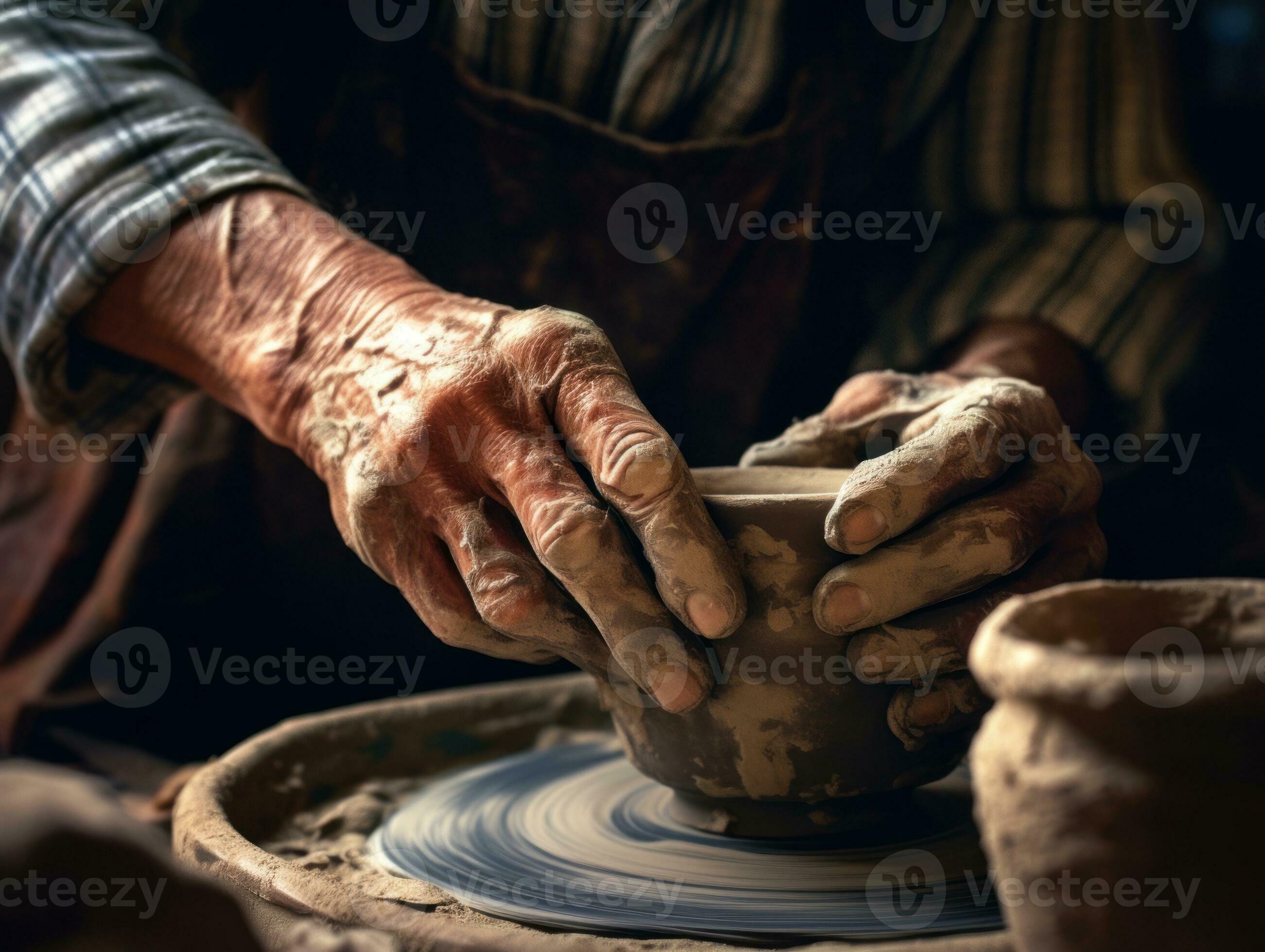 A skilled artisan is meticulously molding clay on a pottery wheel with  exceptional expertise. 28715140 Stock Photo at Vecteezy