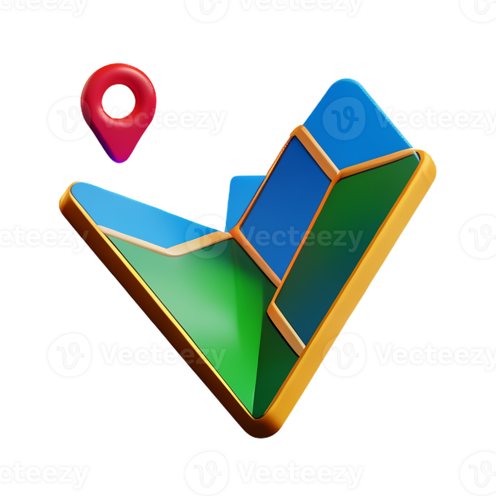 map 3d rendering icon illustration png