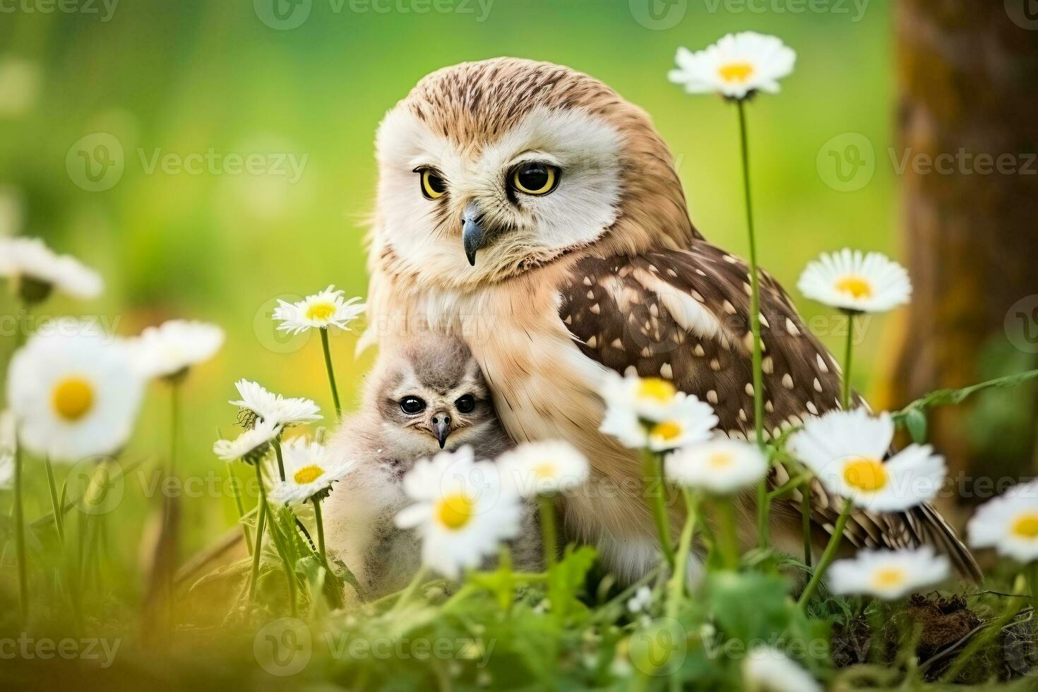 A cozy corner with newborn kittens snuggled up to their loving mother background with empty space for text photo