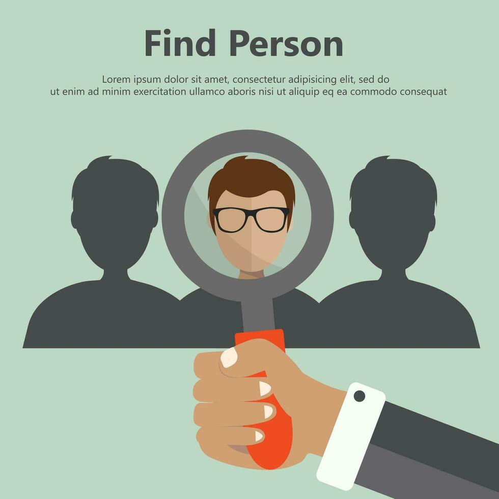 Find person for job opportunity. Flat vector illustration.