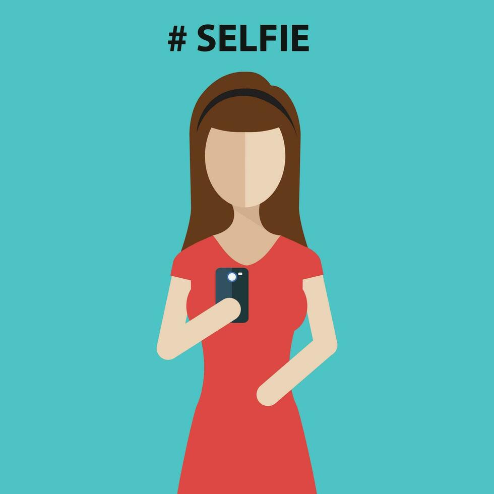 Girl taking self photo. Social media network concept. Flat vector illustration.
