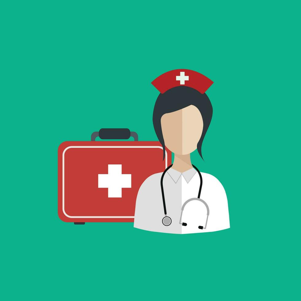 Vector illustration in a modern flat style, health care concept. Nurse and medical bag. Flat vector illustration.