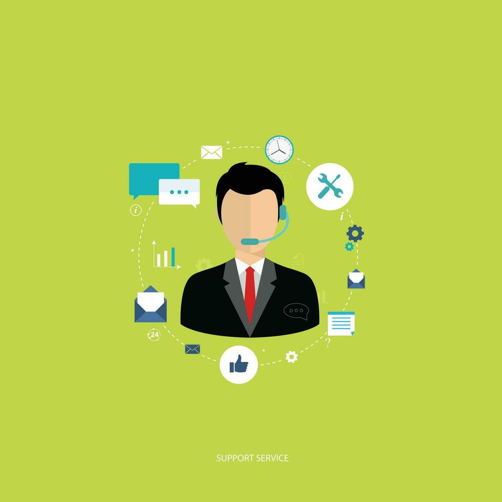 Support service concept. Flat design illustration with icons. Technical support assistant. vector