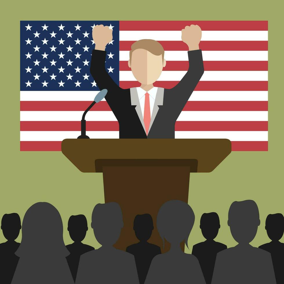 Male president of United States presidential election, man giving speech from tribune USA inauguration day concept vector