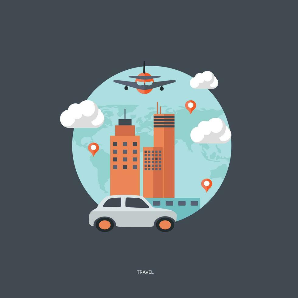 Travel banner with landscape. Flat vector illustration.