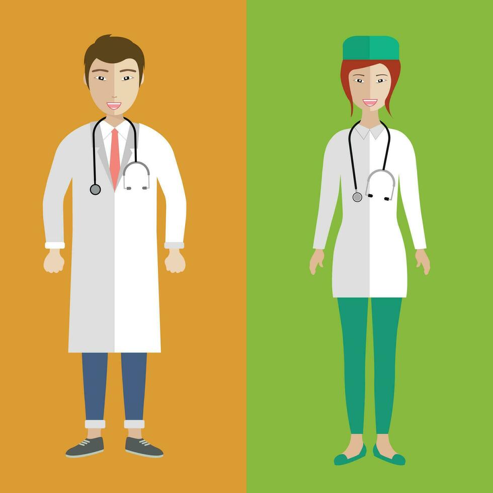 Illustration of a female and male doctors. Flat vector illustration.