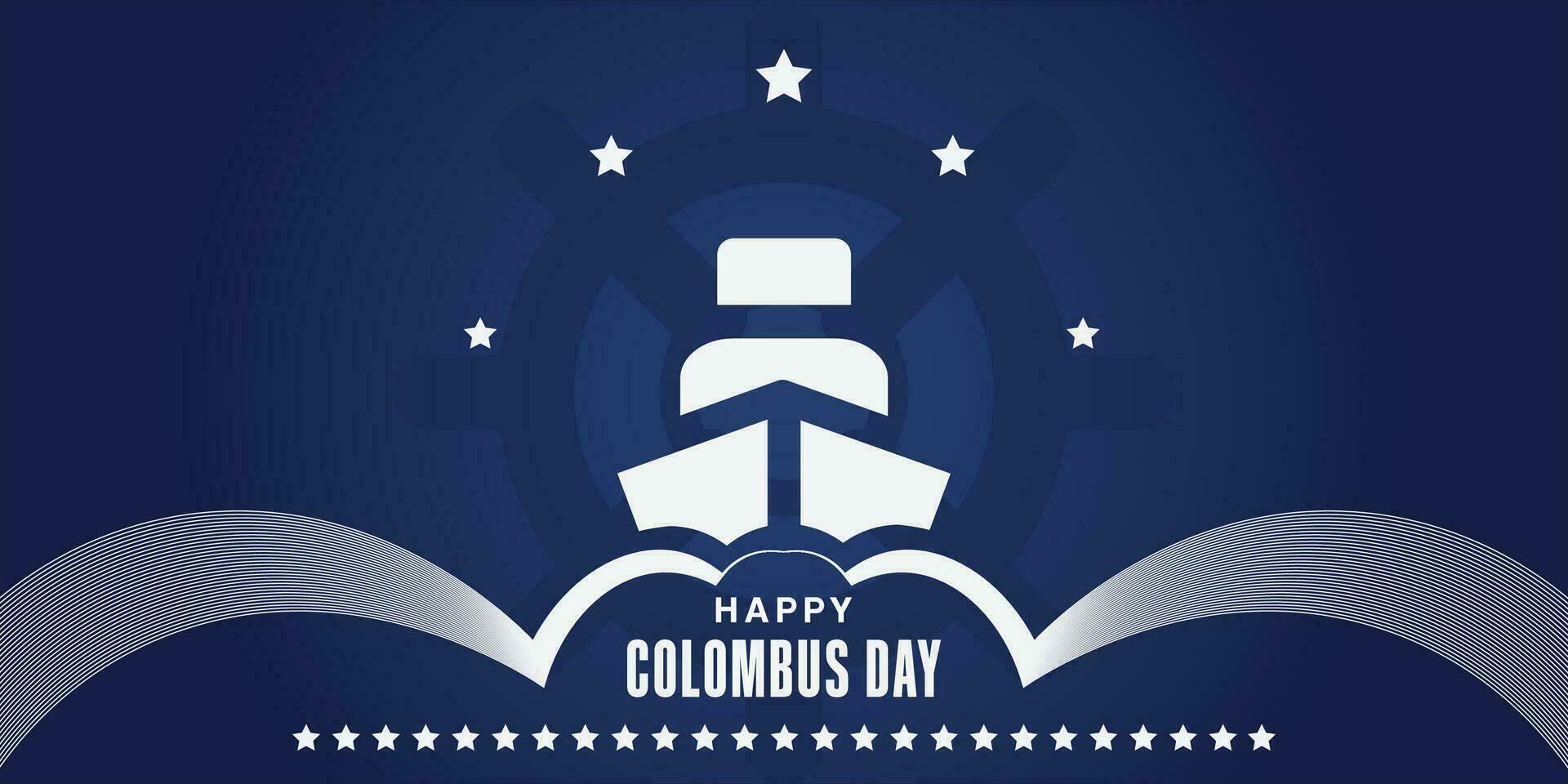 Columbus Day poster design, silhouette design with ship and steering wheel objects. vector