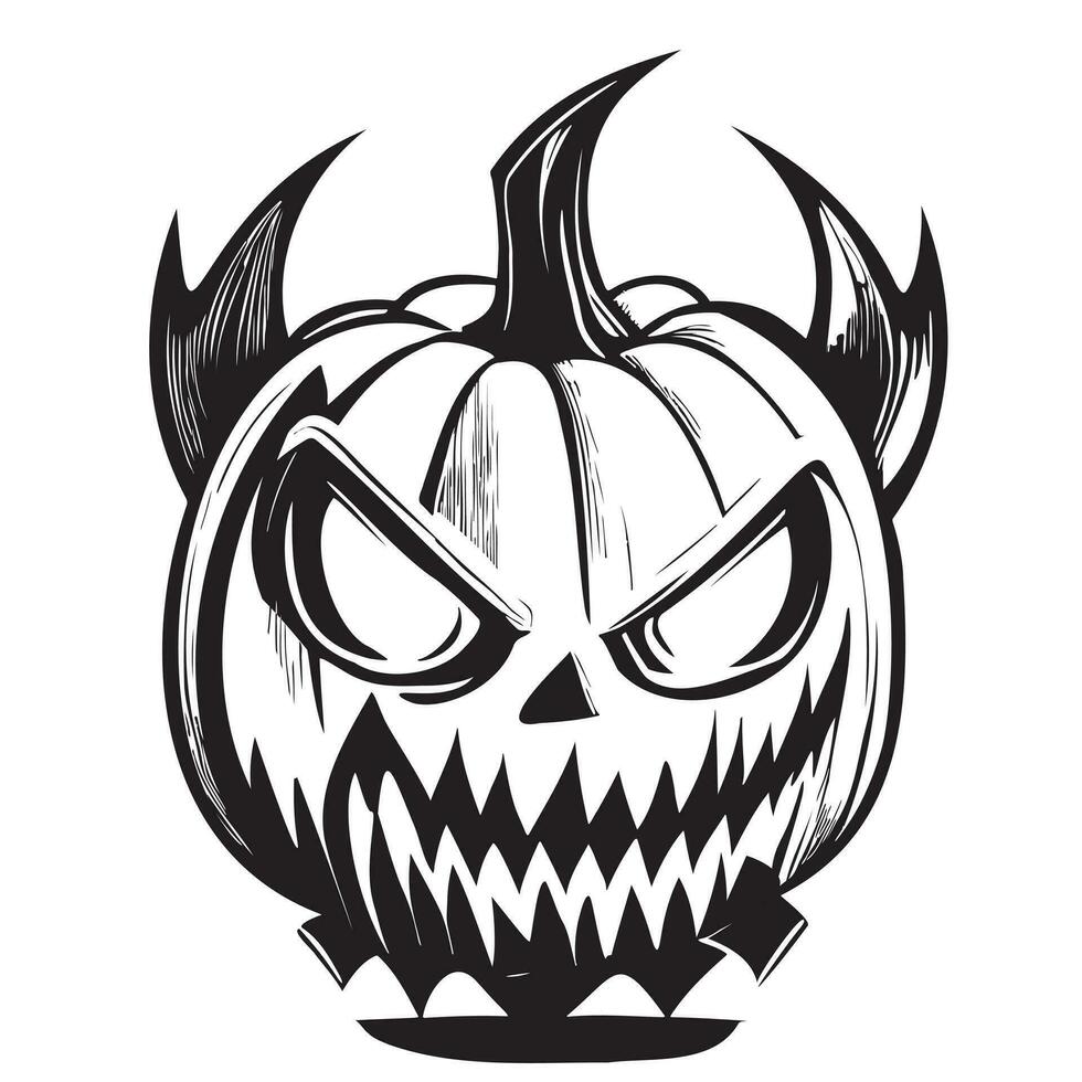 Evil pumpkin for Halloween sketch hand drawn in doodle style Vector illustration