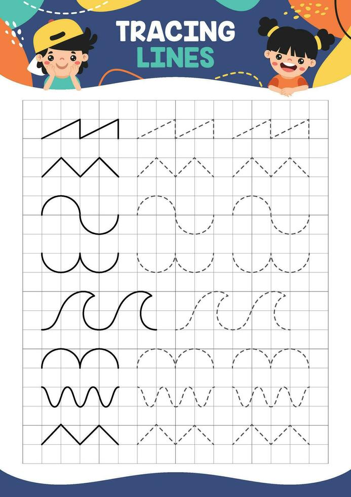 Tracing Lines Exercise Worksheet For Kids 28716543 Vector Art at Vecteezy