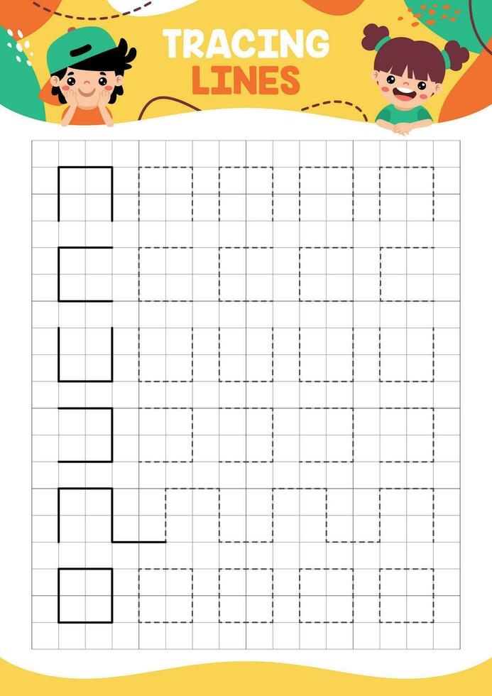 Tracing Lines Exercise Worksheet For Kids vector